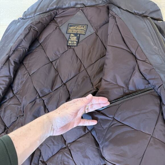 Vtg EDDIE BAUER Vest Men’s L Brown Leather Goose Down Bomber Jacket Vest - Picture 8 of 9